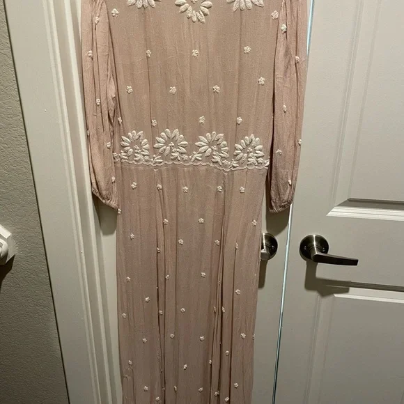 Free People Floral Embroidered Dress in Soft Tan - Picture 4 of 6